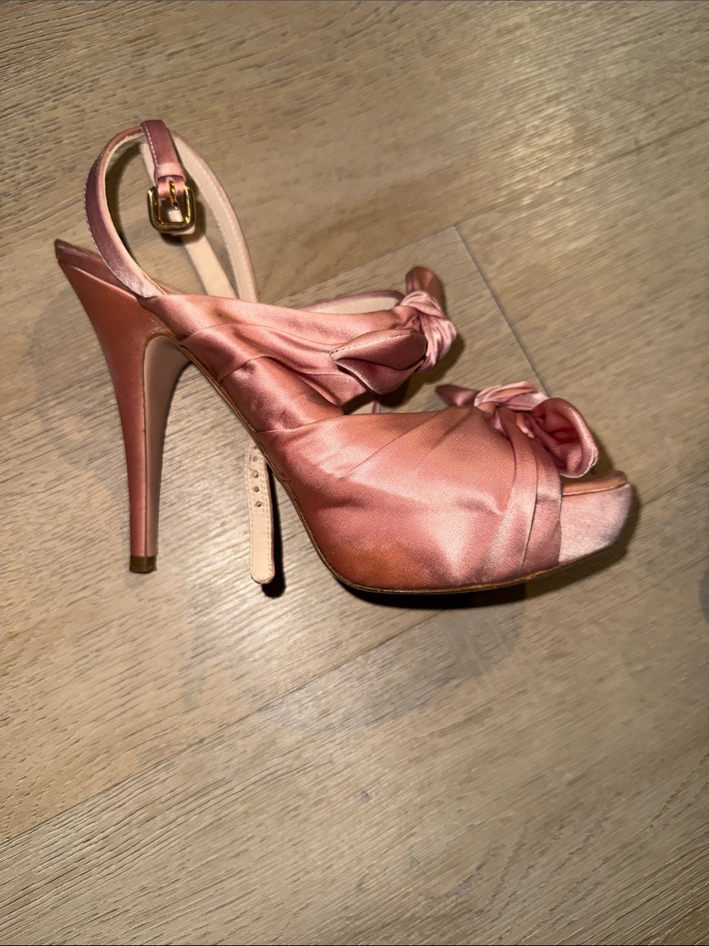Prada Rose Pink Satin Knotted Slingback Heels - Picture 8 of 11